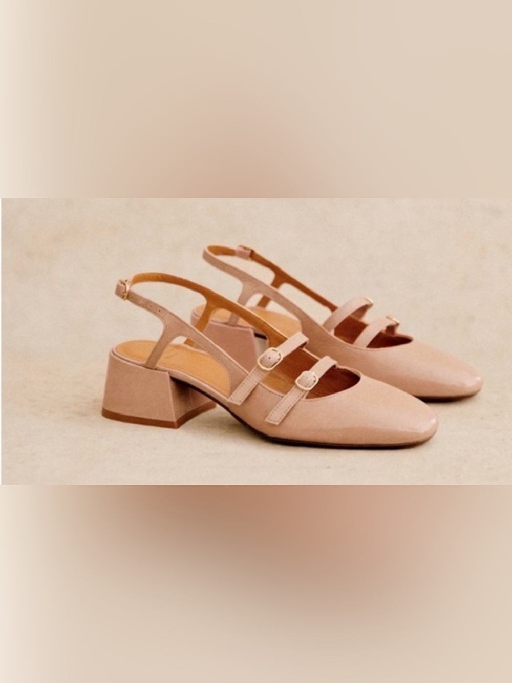 Sezane size 6.5 Nude Slingback Mary Jane Heels with Double Buckle, like new